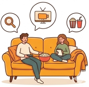 Två personer sitter i en soffa och tittar på TV